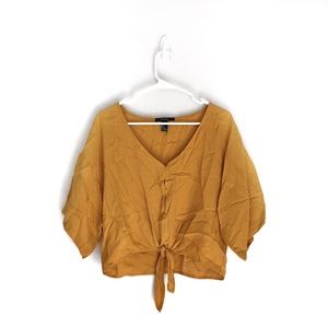 ⭐️5 for $25⭐️ Forever 21 Burnt Mustard Yellow Button Up Tie Bottom Blouse Top